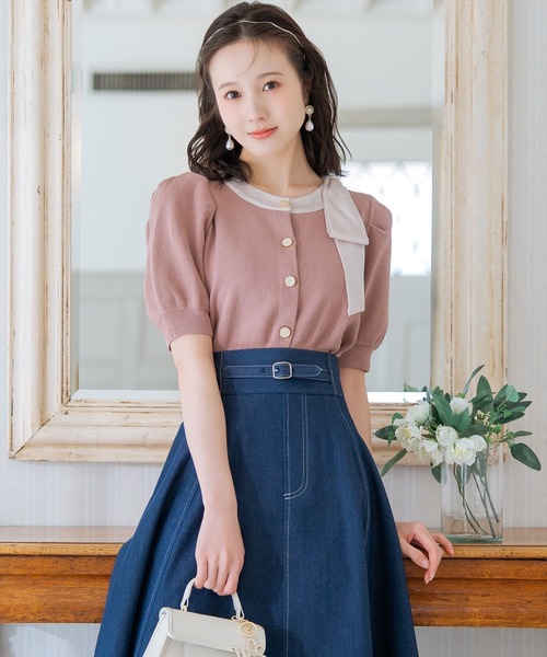 WILLSELECTION（ウィルセレクション）の「リボンパフカーディガン（カーディガン/ボレロ・レディース・ピンク/ネイビー×ホワイト/ピンクベージュ/ミント/ブラック/レッド/ネイビー/サックスブルー・FREE）」の21枚目の写真