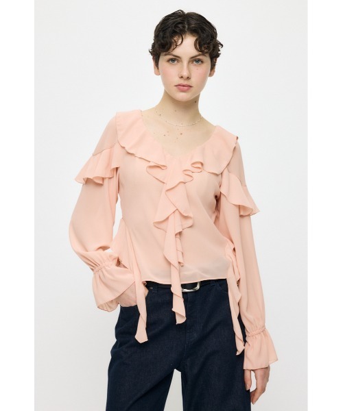 MOUSSY(マウジー)の「CHIFFON RUFFLE ブラウス(シャツ/ブラウス・レディース・ライトピンク/アイボリー/ブラック系その他・FREE)」の3枚目の写真
