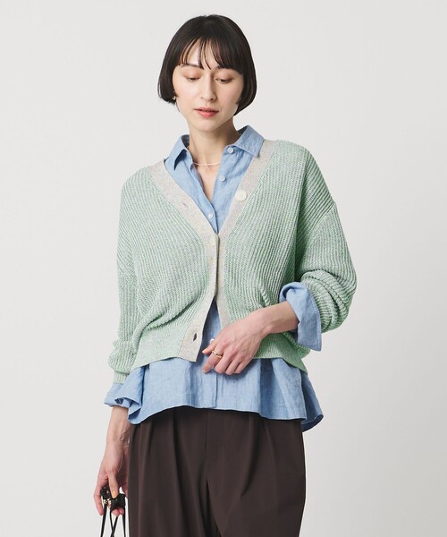 UNITED ARROWS(ユナイテッドアローズ)の「カラーヤーン Vネック カーディガン ‐ウォッシャブル‐(カーディガン/ボレロ・レディース・ダークグレー/ライトグレー/ターコイズブルー系・FREE)」の3枚目の写真