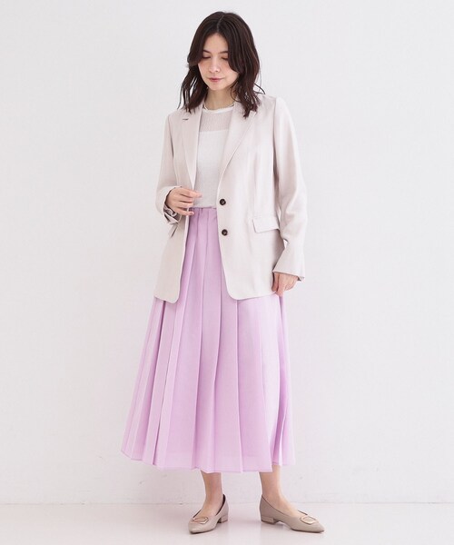 OPAQUE.CLIP（オペークドットクリップ）の「シアーリネンブレンドイージープリーツスカート【洗濯機OK】（スカート・レディース・チャコールグレー/ホワイト/ピンク系・38/40）」の13枚目の写真