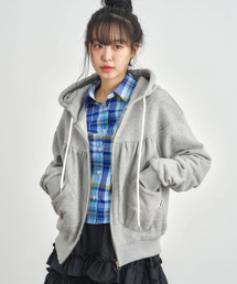 KIJIKO（キジコ）の「ke106-Shirring Hooded Zip Up Melange Gray（パーカー）」