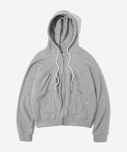KIJIKO(キジコ)の「ke106-Shirring Hooded Zip Up Melange Gray(パーカー・レディース・グレー・FREE)」の3枚目の写真