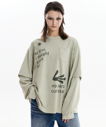 エイリアンハンズ レイヤードピグメントロングスリーブTシャツ カーキ