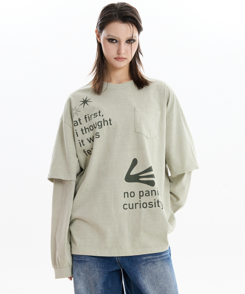 HOODHOOD(フッドフッド)の「エイリアンハンズ レイヤードピグメントロングスリーブTシャツ カーキ(Tシャツ/カットソー・レディース・その他・1/2)」の2枚目の写真