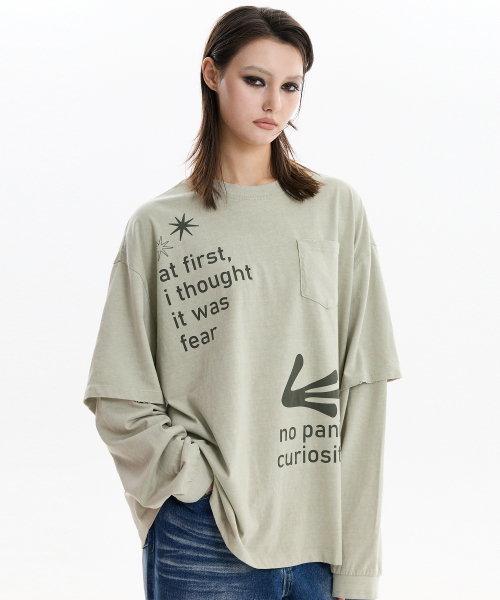 HOODHOOD(フッドフッド)の「エイリアンハンズ レイヤードピグメントロングスリーブTシャツ カーキ(Tシャツ/カットソー・レディース・その他・1/2)」の3枚目の写真