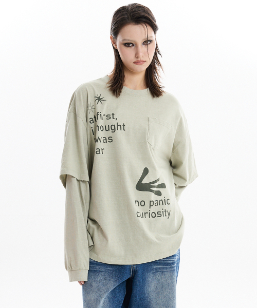 HOODHOOD(フッドフッド)の「エイリアンハンズ レイヤードピグメントロングスリーブTシャツ カーキ(Tシャツ/カットソー・レディース・その他・1/2)」の4枚目の写真