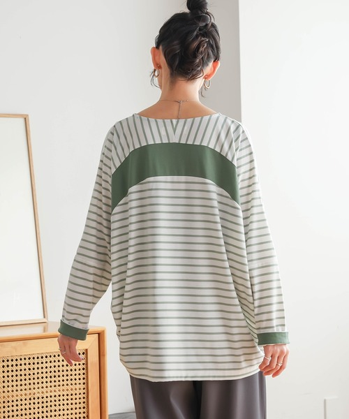 n'OrLABEL(ノアールレーベル)の「切替配色ボーダードルマントップス(Tシャツ/カットソー・レディース・グリーン/ネイビー/ブラック・FREE)」の13枚目の写真