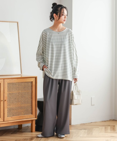 n'OrLABEL(ノアールレーベル)の「切替配色ボーダードルマントップス(Tシャツ/カットソー・レディース・グリーン/ネイビー/ブラック・FREE)」の14枚目の写真