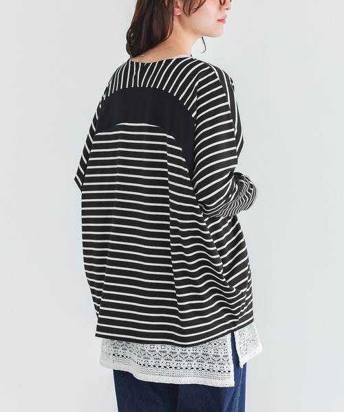 n'OrLABEL(ノアールレーベル)の「切替配色ボーダードルマントップス(Tシャツ/カットソー・レディース・グリーン/ネイビー/ブラック・FREE)」の5枚目の写真