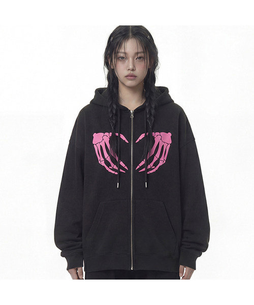 GRAVER（グレーバー）の「[ユニセックス]グレイブハート フードパーカー_2カラー（パーカー・レディース・ライトグレー/ブラック・MEDIUM/LARGE）」の2枚目の写真