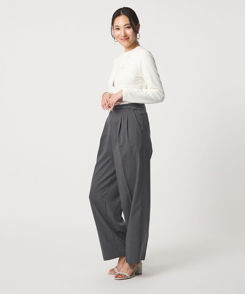 A DAY IN THE LIFE UNITED ARROWS(アデイインザライフユナイテッドアローズ)の「ツイル ベルテッド 2プリーツワイドパンツ ‐ウォッシャブル‐<A DAY IN THE LIFE>(その他パンツ・レディース・ダークグレー/ベージュ・36/38)」の4枚目の写真