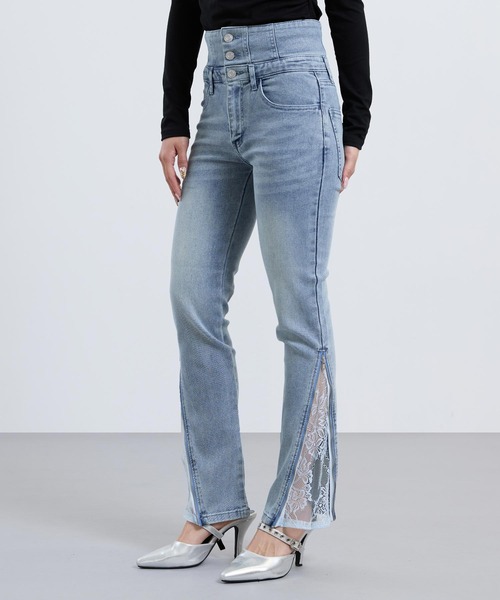 ANAP(アナップ)の「裾ジップ × レース 2WAY 三つボタン デニム スキニーパンツ(デニムパンツ・レディース・ブルー/ブラック・S/M)」の1枚目の写真