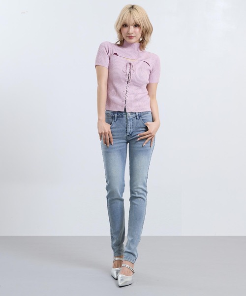 ANAP(アナップ)の「裾ジップ × レース 2WAY 三つボタン デニム スキニーパンツ(デニムパンツ・レディース・ブルー/ブラック・S/M)」の20枚目の写真