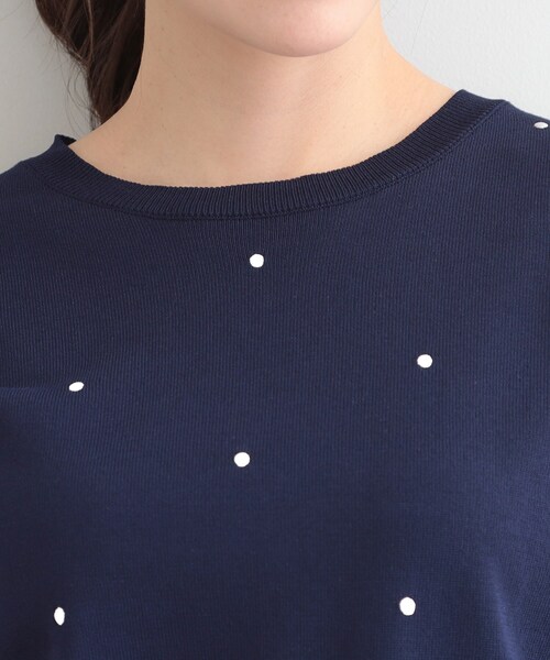 S-LL/二の腕カバー】品よく隠せる ドット刺繍5分袖ニット（ニット