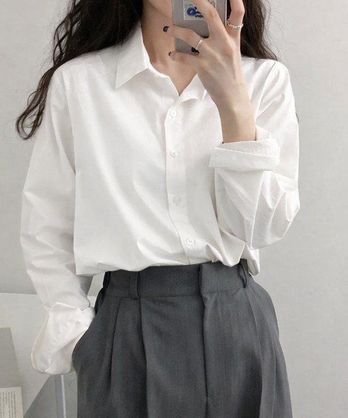 mielu(ミエル)の「《デイリーに使える/通勤にも◎》ベーシックレギュラーカラーシャツ(シャツ/ブラウス・レディース・ホワイト/ピンク/グリーン/ブルー・MEDIUM/LARGE)」の2枚目の写真