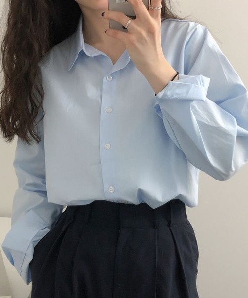 mielu(ミエル)の「《デイリーに使える/通勤にも◎》ベーシックレギュラーカラーシャツ(シャツ/ブラウス・レディース・ホワイト/ピンク/グリーン/ブルー・MEDIUM/LARGE)」の5枚目の写真