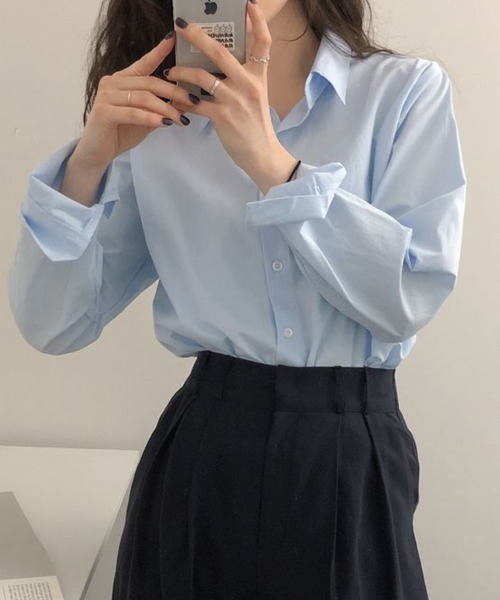 mielu(ミエル)の「《デイリーに使える/通勤にも◎》ベーシックレギュラーカラーシャツ(シャツ/ブラウス・レディース・ホワイト/ピンク/グリーン/ブルー・MEDIUM/LARGE)」の7枚目の写真