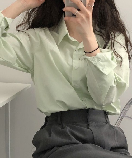 mielu(ミエル)の「《デイリーに使える/通勤にも◎》ベーシックレギュラーカラーシャツ(シャツ/ブラウス・レディース・ホワイト/ピンク/グリーン/ブルー・MEDIUM/LARGE)」の13枚目の写真