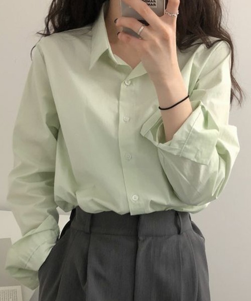 mielu(ミエル)の「《デイリーに使える/通勤にも◎》ベーシックレギュラーカラーシャツ(シャツ/ブラウス・レディース・ホワイト/ピンク/グリーン/ブルー・MEDIUM/LARGE)」の14枚目の写真