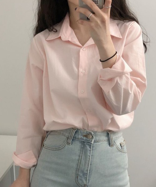 mielu(ミエル)の「《デイリーに使える/通勤にも◎》ベーシックレギュラーカラーシャツ(シャツ/ブラウス・レディース・ホワイト/ピンク/グリーン/ブルー・MEDIUM/LARGE)」の19枚目の写真