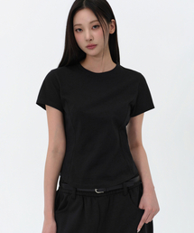 ウィメンズラウンドヘムTシャツ[ブラック]