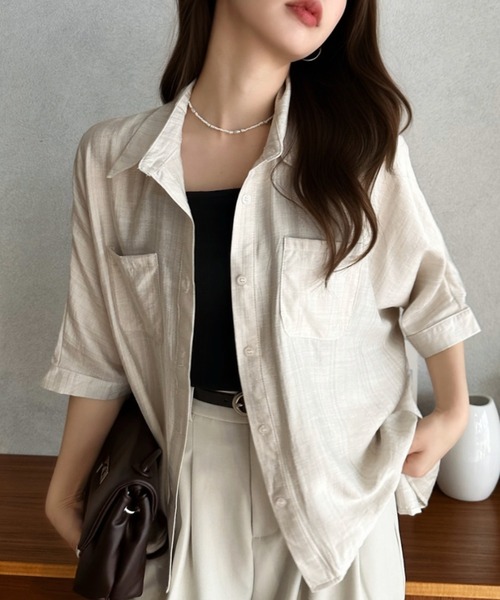 Eclat one(エクラワン)の「【Eclat one】 リラックス 半袖 ワイド シャツ ブラウス(シャツ/ブラウス・レディース・カーキ/ブラック/ベージュ・FREE)」の12枚目の写真