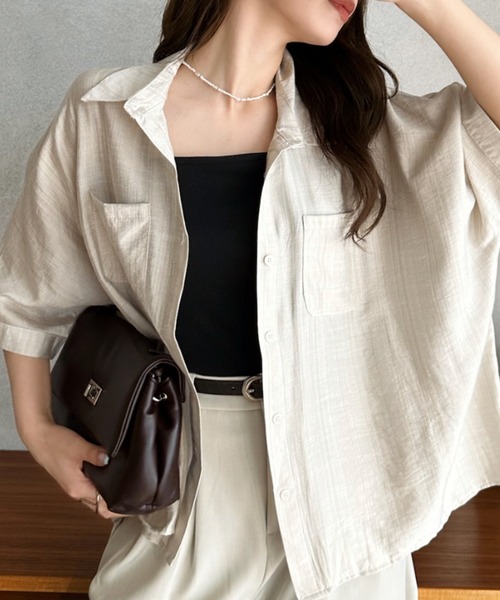 Eclat one(エクラワン)の「【Eclat one】 リラックス 半袖 ワイド シャツ ブラウス(シャツ/ブラウス・レディース・カーキ/ブラック/ベージュ・FREE)」の16枚目の写真