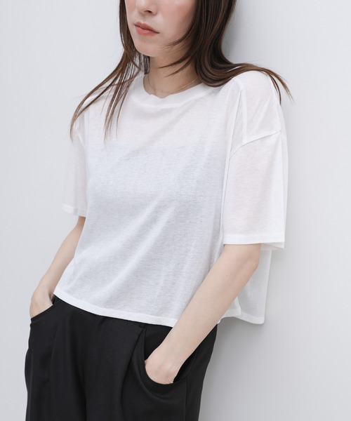 select MOCA(セレクトモカ)の「シアーフライスショートT(Tシャツ/カットソー・レディース・ブラック/チャコールグレー/ホワイト・FREE)」の9枚目の写真