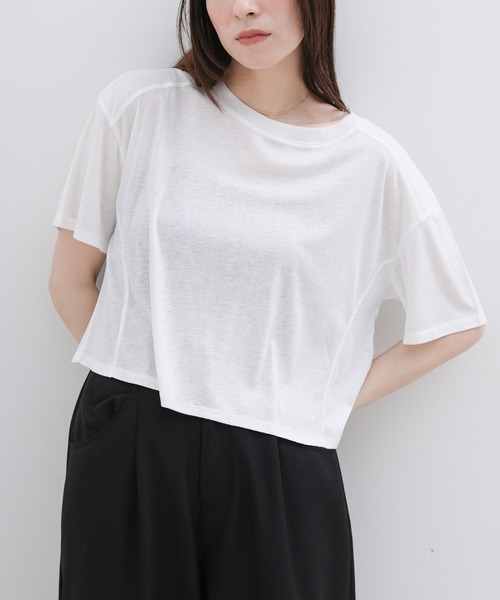 select MOCA(セレクトモカ)の「シアーフライスショートT(Tシャツ/カットソー・レディース・ブラック/チャコールグレー/ホワイト・FREE)」の7枚目の写真