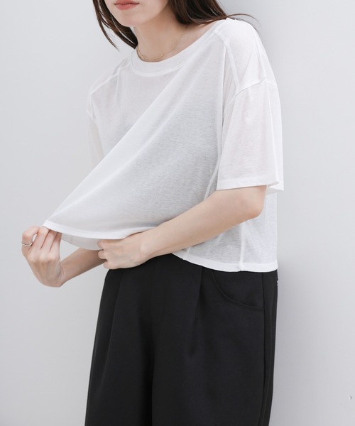 select MOCA(セレクトモカ)の「シアーフライスショートT(Tシャツ/カットソー・レディース・ブラック/チャコールグレー/ホワイト・FREE)」の13枚目の写真
