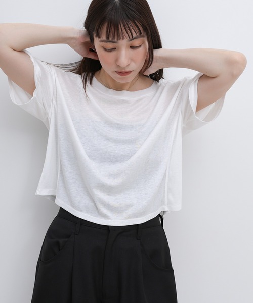 select MOCA(セレクトモカ)の「シアーフライスショートT(Tシャツ/カットソー・レディース・ブラック/チャコールグレー/ホワイト・FREE)」の14枚目の写真
