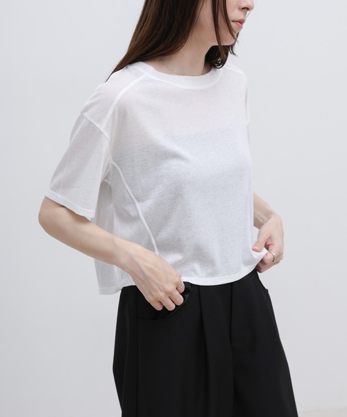 select MOCA(セレクトモカ)の「シアーフライスショートT(Tシャツ/カットソー・レディース・ブラック/チャコールグレー/ホワイト・FREE)」の11枚目の写真