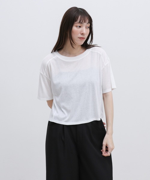select MOCA(セレクトモカ)の「シアーフライスショートT(Tシャツ/カットソー・レディース・ブラック/チャコールグレー/ホワイト・FREE)」の8枚目の写真