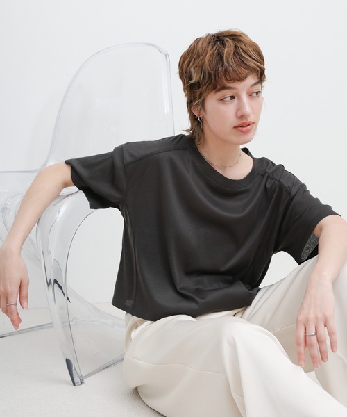 select MOCA(セレクトモカ)の「シアーフライスショートT(Tシャツ/カットソー・レディース・ブラック/チャコールグレー/ホワイト・FREE)」の19枚目の写真