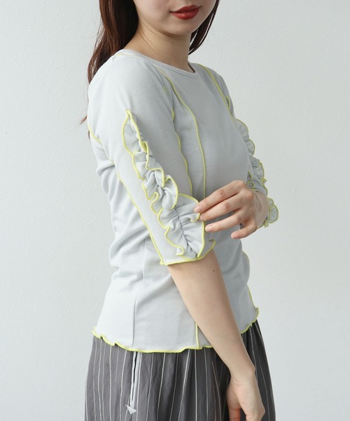 Cepica（セピカ）の「【MARECHAL TERRE / マルシャルテル】RUFFLE  SLEEVE TOPS（Tシャツ/カットソー・レディース・ブルー/ライトグレー/ブラック・FREE）」の10枚目の写真