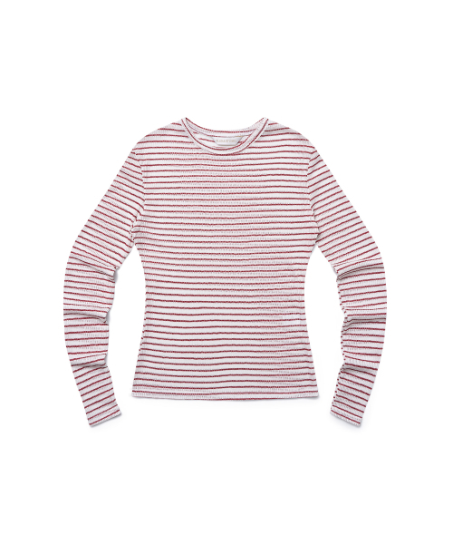 PLUNASTUDIO(プルナスタジオ)の「レイヤードストライプTシャツ(レッド/ホワイト)(Tシャツ/カットソー・レディース・レッド・FREE)」の2枚目の写真