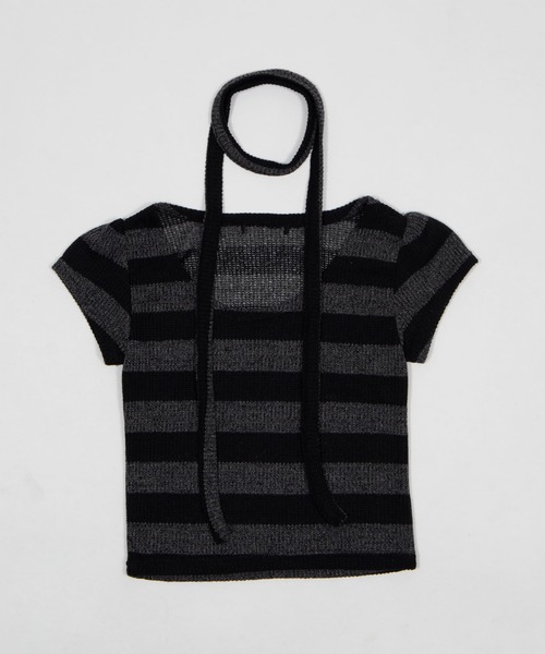 dispark（ディスパーク）の「DISPARK/【26年春夏新作】チョーカーツキボーダートップ（Tシャツ/カットソー・レディース・ブラック/グレー・FREE）」の3枚目の写真