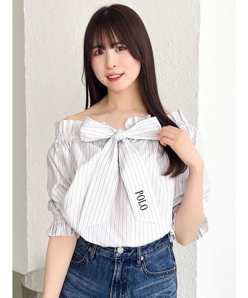 dazzlin（ダズリン）の「【POLO BCSコラボ】リボンギャザーバルーンブラウス（シャツ/ブラウス・レディース・オフホワイト/その他1/ネイビー/イエロー・FREE）」の4枚目の写真
