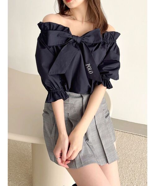 dazzlin（ダズリン）の「【POLO BCSコラボ】リボンギャザーバルーンブラウス（シャツ/ブラウス・レディース・オフホワイト/その他1/ネイビー/イエロー・FREE）」の2枚目の写真