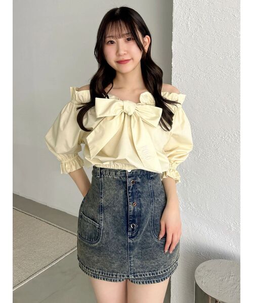 dazzlin（ダズリン）の「【POLO BCSコラボ】リボンギャザーバルーンブラウス（シャツ/ブラウス・レディース・オフホワイト/その他1/ネイビー/イエロー・FREE）」の3枚目の写真