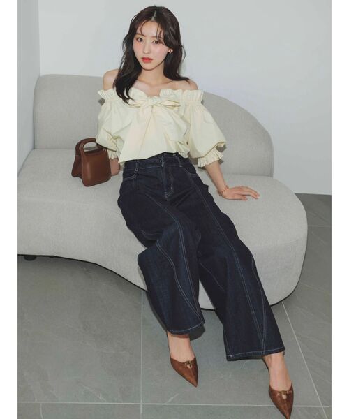 dazzlin（ダズリン）の「【POLO BCSコラボ】リボンギャザーバルーンブラウス（シャツ/ブラウス・レディース・オフホワイト/その他1/ネイビー/イエロー・FREE）」の6枚目の写真