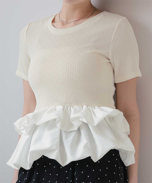 titivate(ティティベイト)の「バルーンヘムドッキングトップス(Tシャツ/カットソー・レディース・ブラック/アイボリー・S/M/L)」の16枚目の写真