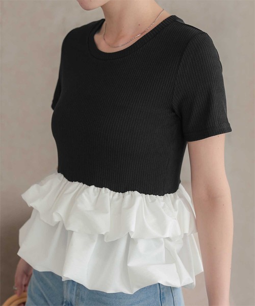 titivate(ティティベイト)の「バルーンヘムドッキングトップス(Tシャツ/カットソー・レディース・ブラック/アイボリー・S/M/L)」の6枚目の写真