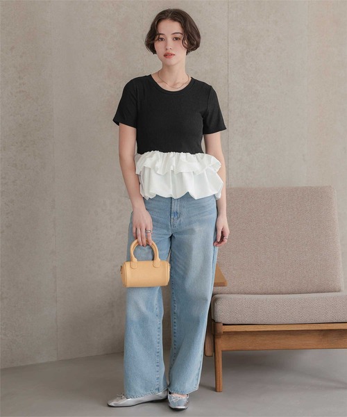 titivate(ティティベイト)の「バルーンヘムドッキングトップス(Tシャツ/カットソー・レディース・ブラック/アイボリー・S/M/L)」の7枚目の写真