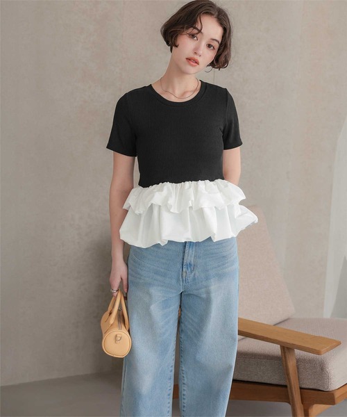 titivate(ティティベイト)の「バルーンヘムドッキングトップス(Tシャツ/カットソー・レディース・ブラック/アイボリー・S/M/L)」の11枚目の写真