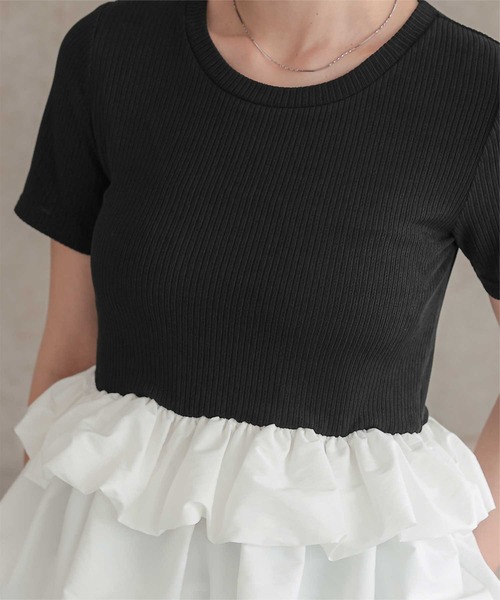 titivate(ティティベイト)の「バルーンヘムドッキングトップス(Tシャツ/カットソー・レディース・ブラック/アイボリー・S/M/L)」の12枚目の写真