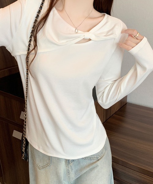 2ly2(トゥーリートゥー)の「リボンデザインカットソー / アシンメトリーネックトップス(Tシャツ/カットソー・レディース・ブルー/ブラック/ブラウン/ホワイト・FREE)」の17枚目の写真