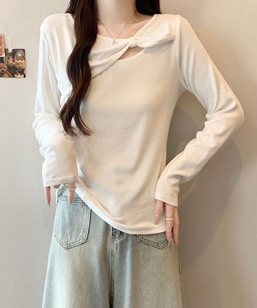 2ly2(トゥーリートゥー)の「リボンデザインカットソー / アシンメトリーネックトップス(Tシャツ/カットソー・レディース・ブルー/ブラック/ブラウン/ホワイト・FREE)」の14枚目の写真