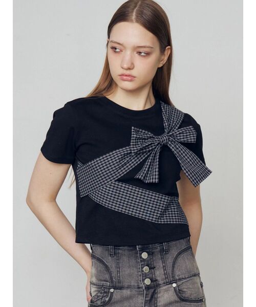 EMODA（エモダ）の「リボンテープTシャツ（Tシャツ/カットソー・レディース・グレー/ホワイト/ブラック・FREE）」の11枚目の写真
