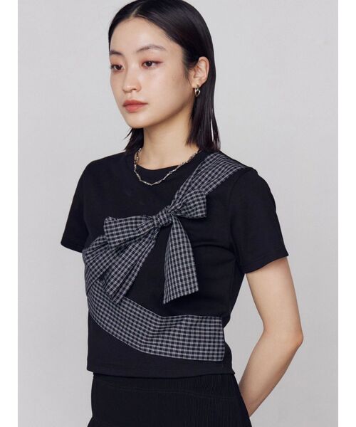 EMODA（エモダ）の「リボンテープTシャツ（Tシャツ/カットソー・レディース・グレー/ホワイト/ブラック・FREE）」の8枚目の写真